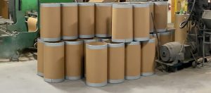 close up of metal banding on fibre containers ready to ship The Master Package Fibre Shipping Containers