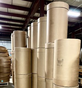 side view of fibre barrels during production at The Master Package Fibre Shipping Containers