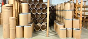 small photo of fibre barrel at storage facility at The Master Package Fibre Shipping Containers